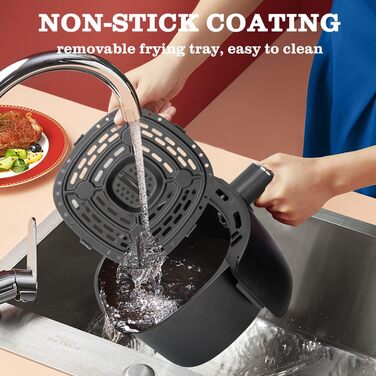 Фритюрниця без олії, 3 л, фритюрниці з 8 програмами, цифровий світлодіодний сенсорний екран, антипригарне покриття, регулювання часу та температури, без бісфенолу А, 1300 Вт