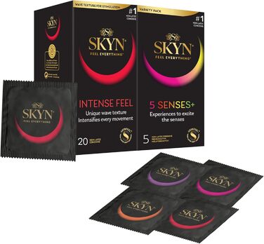 Презервативи SKYN Intense Feel та 5 Senses, 53 мм, без латексу, 25 шт