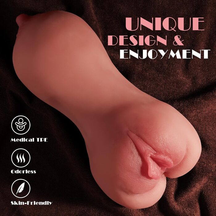 Кишенькова 3-в-1 кицька - реалістичний 3D гумовий мастурбатор для чоловіків, секс-іграшка з грудьми, вагінальний та анальний секс