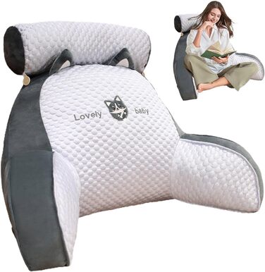 Подушка для читання, подушка для ліжка зі знімним потиличним валиком та підлокітником для сидіння в ліжку, дивані або підлозі, спинка, подушка для спини ліжка, подушка для підтримки спини для дорослих, подушка для спини для читання та перегляду телевізора