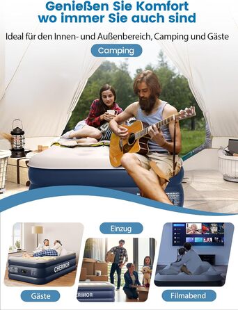 Самонадувальний надувний матрац, надувне ліжко для 1 особи, герметичне самонадувальне надувне ліжко з вбудованим насосом за 2 хвилини, надувний матрац для дому та гостьового ліжка 190x99x46 см, одномісний