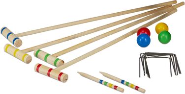 Набір для крокету Relaxdays, 4 гравці (діти та дорослі), повний комплект із сумкою, дерево, натуральний колір, одинарний, ЄС