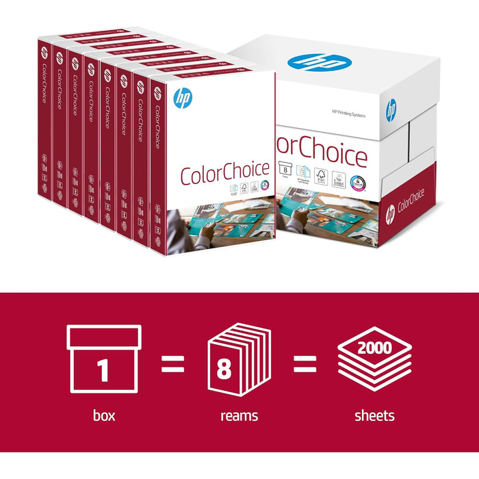 Папір для лазерного друку HP CHP 753 Color-Choice 120 г DIN A4, 210 x 297 мм, яскраво-білий, надзвичайно гладкий, 1 коробка 8 упаковок (2000 аркушів) A4 120 г/м 8 упаковок (4000 аркушів)