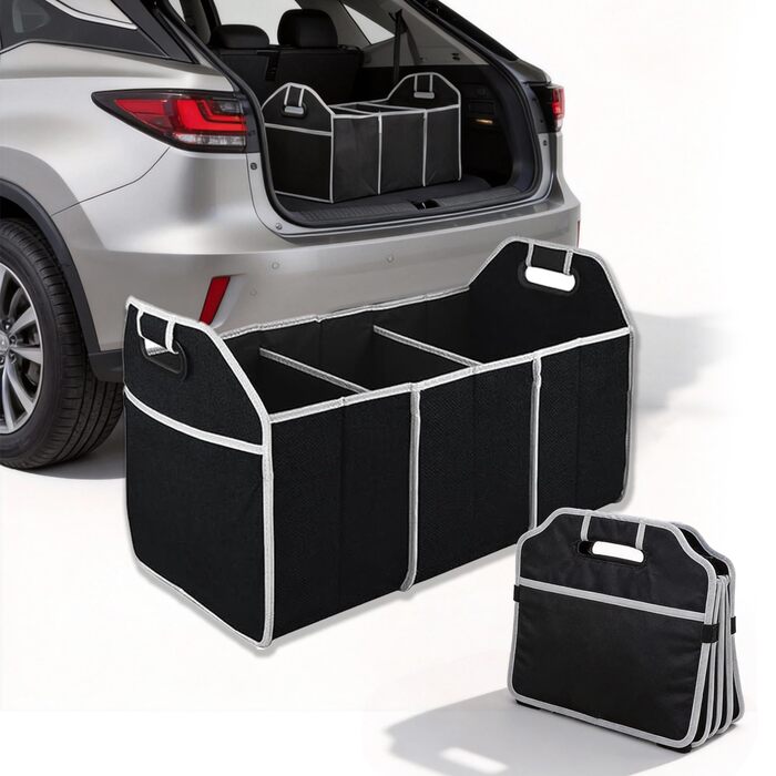 Органайзер для автомобіля, вантажівки, сумка для зберігання речей в авто, складана, 3 відділення, водонепроникний, 50 x 33 x 33 см, аксесуар для подорожей, з антиковзким покриттям для подорожей, кемпінгу, транспортування, чорний