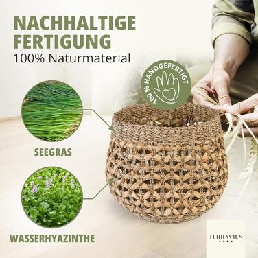 Набір кошиків для зберігання з 3 шт. , ручної роботи з натуральних матеріалів морської трави та водяного гіацинта Плетений кошик Кошик для зберігання для кухні, ванної кімнати, вітальні Штабелювані кошики