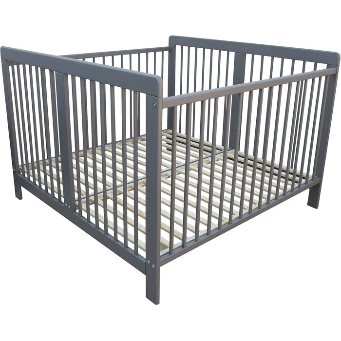 Дитяче ліжко для близнюків, односпальне ліжко, двоспальне ліжко 2-в-1, суцільний сірий колір з 2 матрацами 120x120 см та перегородкою 3026