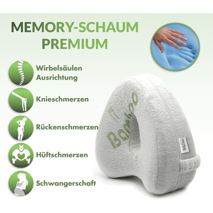 Подушка для коліна MillyBeas для сну на боці - ортопедична подушка для ніг з піни з ефектом пам&39яті, розроблена лікарями, зі знімним бамбуковим чохлом для полегшення болю в спині/стегнах/суглобах та сідничному нерві