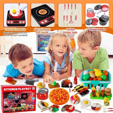 Кухонні іграшки для дітей, 108PCS Kids Kitchen Play кухонні аксесуари, харчові іграшки різання фруктів овочів рольові ігри розвиваючі іграшки, з кошиком, подарунок для дітей 3 років і старше