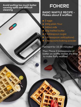 Бутербродниця FOHERE 6 в 1, вафельниця, контактний гриль, паніні, солодкі тістечка, антипригарне покриття для легкого очищення, двостороннє випікання при постійній температурі, без бісфенолу А, 750 Вт