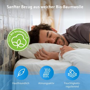 Регульована по висоті подушка 40x60 см, чохол з органічної бавовни - виготовлено в ЄС, ергономічна подушка 40 x 60 см, підходить для сну на боці, спині та животі, екологічна подушка для сну KAIA Подушка Kaia