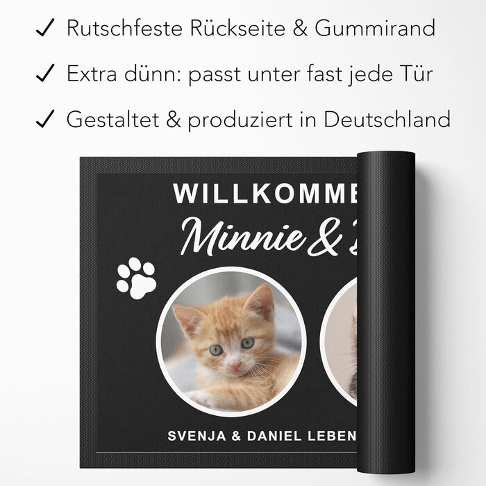 Унікальний та персональний килимок для котів Подарунок на новосілля Подарунок на квартиру Килимок для дверей на переїзд Килимок для бруду для використання в приміщенні 60x40 см (2 коти)