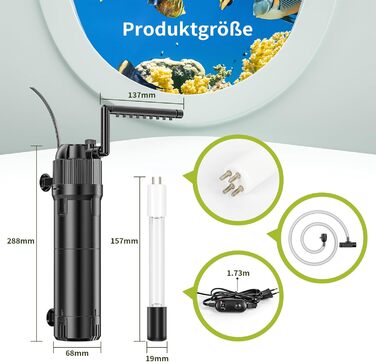 Внутрішній фільтр для акваріума Forever Speed 5-в-1 з УФ-освітлювачем 8 Вт, насос для фільтрації акваріума з регульованим потоком 650 л/год для акваріумів об&39ємом 100-300 л