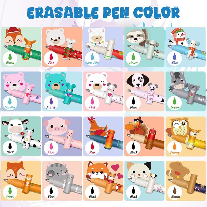 Набір гелевих ручок, що стираються - різдвяні гелеві ручки для ручок, що стираються, з термочутливим чорнилом, що стирається, різні кольори чорнила, 0,7 мм (24 ручки, що стираються, у сліпому полі)