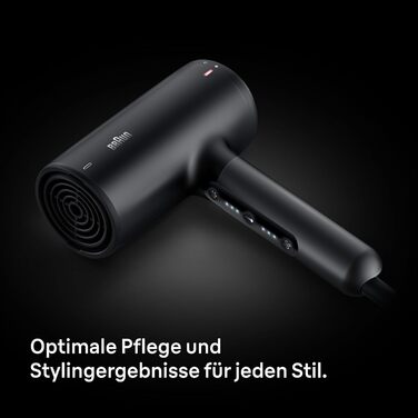Фен Braun HD4.2 Premium легкий та потужний (2100 Вт) з технологією Super IONTEC, дифузором та насадкою для стайлінгу, 3 температури та 3 швидкості, для всіх типів волосся, чорно-сірий, BRHD425E