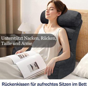 Подушка для читання для ліжка та дивана, подушка для спини ліжка, подушка для читання зі спинкою для дорослих, зручна для сидіння, читання та перегляду телевізора на підлозі або дивані (вугільна, 65 * 30 см)