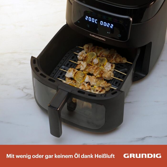 Фритюрниця Grundig FRY 7320, ємність 7,6 л, 1750 Вт, сенсорний дисплей, велике оглядове вікно, налаштування температури та часу, антипригарне покриття, кошик, який можна мити в посудомийній машині, чорний