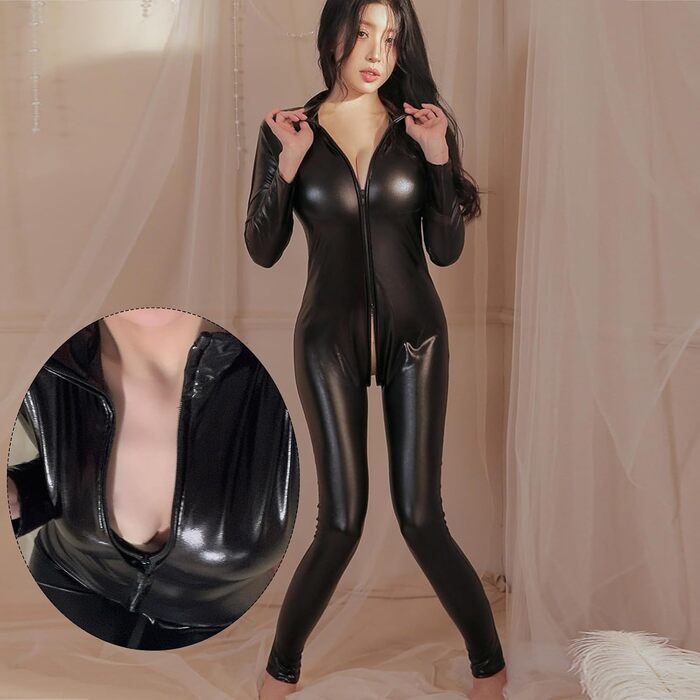 Жіночий лакований боді BDSMJOY, блискучий ефект, еластичний, L