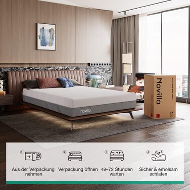 Матрац Novilla DualComfort 90x200 см, 9-зонний матрац з холодної піни з гелем та зеленим чаєм, висота 25 см, двосторонній матрац H3 та H4, сертифікований Oeko-Tex, повітропроникний та пральний чохол, висота 25 см, 90 x 200 см