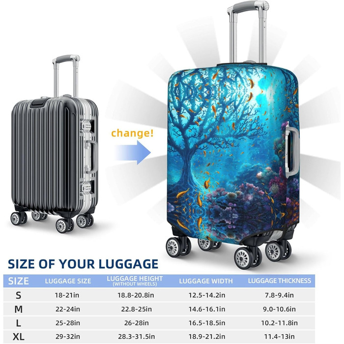 Чохол для валізи Морський світ, захисний еластичний чохол від подряпин та пилу для багажу, чорний, розмір 85