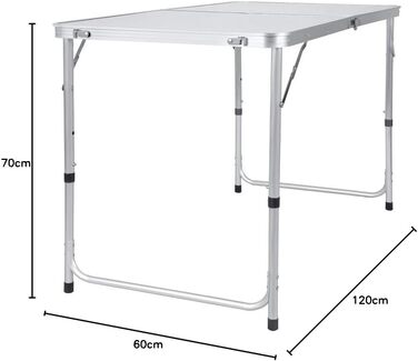 Портативний алюмінієвий розкладний стіл, 120 см, для вечірок, садів, барбекю, кемпінгу, 3 регульовані висоти, легкий алюмінієвий розкладний стіл для пікніків на свіжому повітрі, приготування їжі, розміри в розкладеному вигляді 120 x 60 x 70/62/55 см
