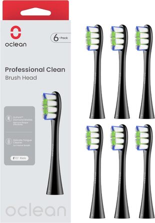 Насадки для щітки Oclean Professional 6 шт. , насадка для зубної щітки DuPont зі щетиною та очищувачем язика, змінні щітки для видалення нальоту, сумісні з електричною зубною щіткою Oclean, чорна