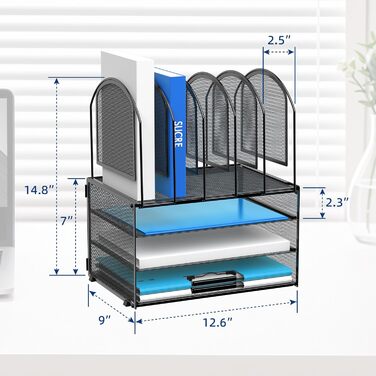 Органайзер для паперу SUPEASY, 3-рівневий лоток для листів з 5 вертикальними тримачами для файлів, багатофункціональний настільний органайзер, органайзер для папок з файлами, чорний