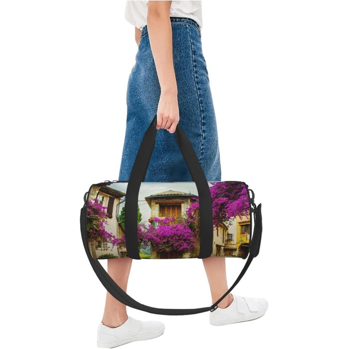 Спортивна сумка, дорожня сумка, з принтом прованського старого міста, сумка на нічліг, чорна, універсальний розмір, сумка для подорожей
