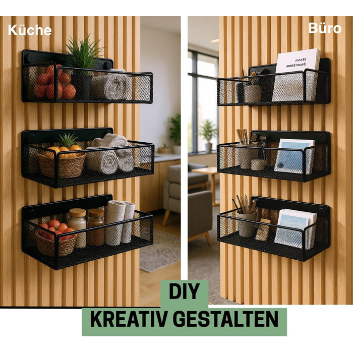 Набір аксесуарів дизайнерського виробника, полиці та настінні контейнери для настінних органайзерів та акустичні панелі для саморобних настінних полиць для офісу, кухні тощо (великий металевий дротяний кошик для настінних органайзерів без свердління) Мета