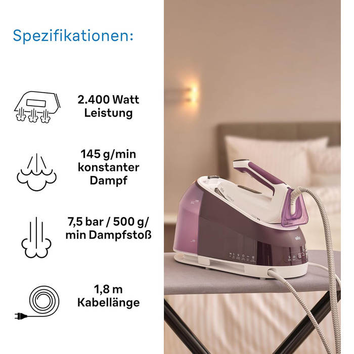 Парова прасувальна станція Braun Household CareStyle 5 IS5247 VI - Парова праска з підошвою FreeGlide 3D, режим iCare, вертикальне