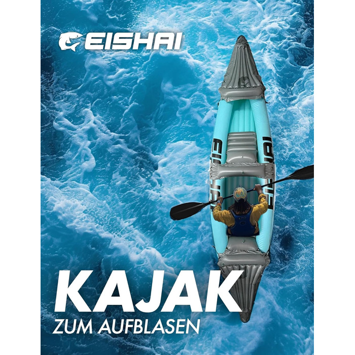 Надувний каяк Flow для 2 осіб міцний ПВХ-матеріал, включає два весла, насос, ремкомплект та інструкцію зі складання ідеально підходить для озер та річок, синього кольору