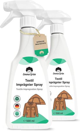 Емма Зелений водонепроникний спрей для текстилю та намету 2x500 мл - Стійке просочення для наметів та одягу - Водонепроникна розпи