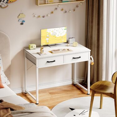 Письмовий стіл з 2 шухлядами, 80x40x78,7 см, невеликий стіл з тримачем для навушників, офісний стіл, ПК-стіл для офісу, вітальні, домашнього офісу, білий 80x40x78,7 см, білий