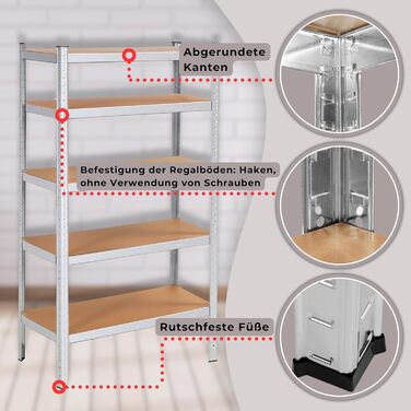 Металевий стелаж SPRINGOS, гаражний стелаж, підвальний стелаж, 60 x 100 x 180 см, 5 полиць, 60 x 100 x 180 см, сріблястий