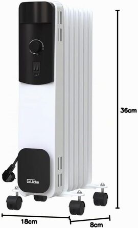 Масляний радіатор Gde OR 1500-7 (1500 Вт, 3 режими нагріву, 7 секцій, термостат, захист від перегріву та перекидання, колеса), чорний