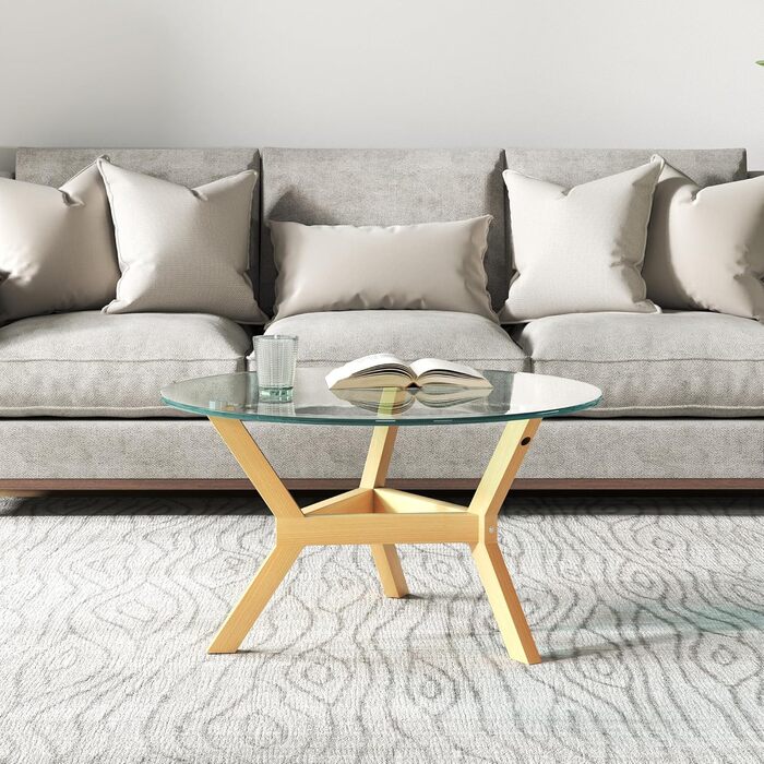 Журнальний столик HOMCOM із загартованого скла, стіл для вітальні з регульованими подушками для ніг та сталевим каркасом, круглий бічний столик для вітальні, прозорий, Ø80 x 45 см