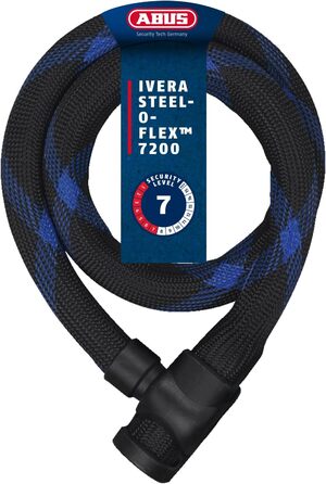 Броньований тросовий замок ABUS Ivera Steel-O-Flex 7200 - Тросовий замок зі сталевого троса з бронею зі сталевих втулок - Рівень безпеки ABUS 7 Чорний 110 см Одинарний