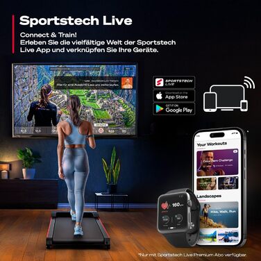 Килимок для ходьби Sportstech - Бігова доріжка для домашнього використання з нахилом до 9 1-6 км/год, включаючи підписку на додаток Домашній офіс, крокомір, легкий та компактний, транспортні колеса WalkMate до 120 кг Walkmate Black