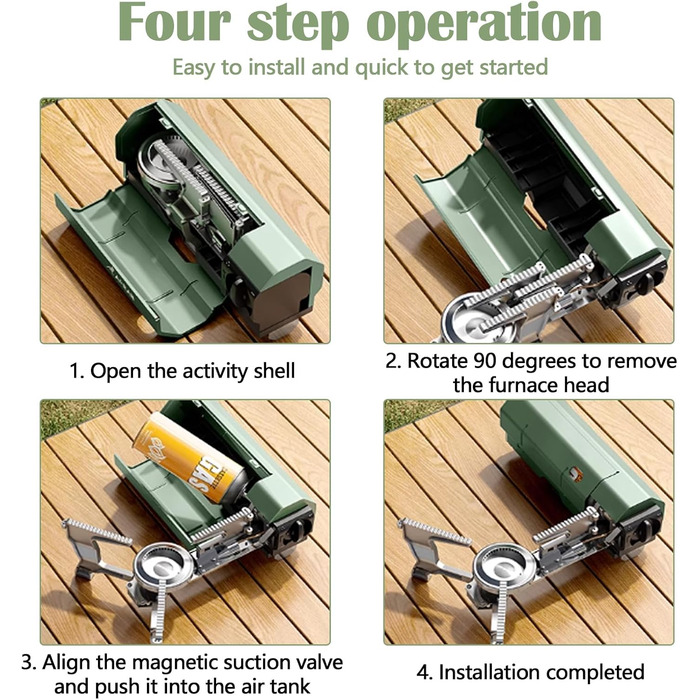 Складаний газовий пальник для кемпінгу, портативна плита з п'єзопідпалом та алюмінієвим вітрозахистом для туризму, походів та пікніків (без газових балонів)