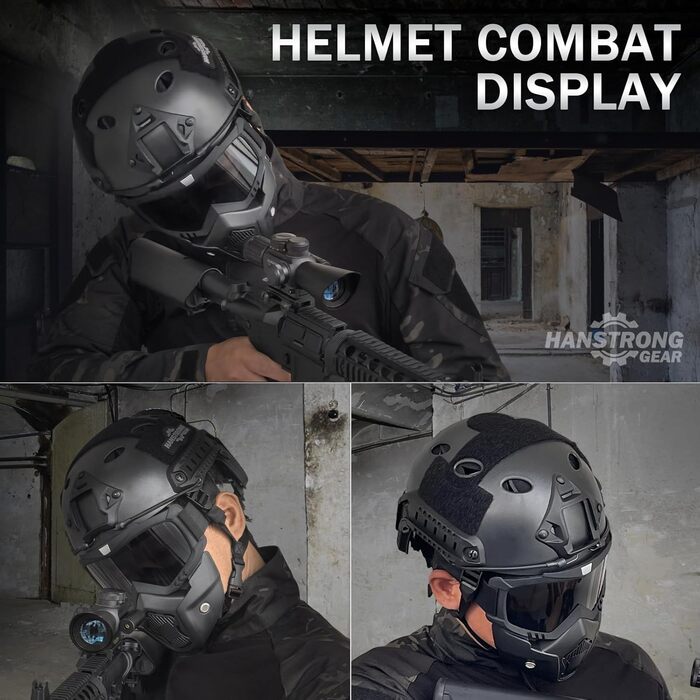 Тактичний шолом для страйкболу SWAT, армійський, швидкого монтажу в піжамному стилі, для стрільби CQB, пейнтболу з кріпленням NVG, бічними рейками, чорний, 2-га версія, плюс маска