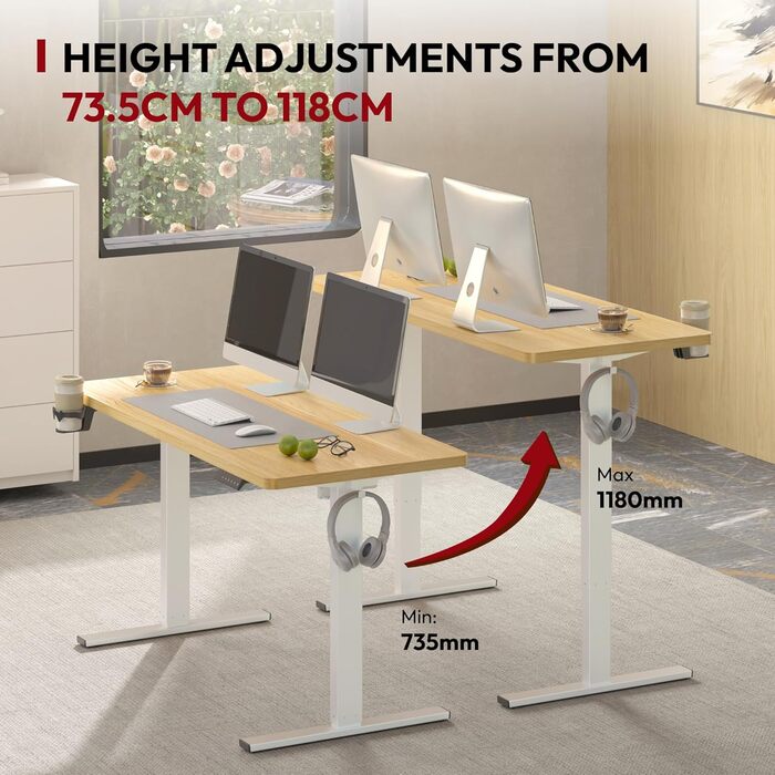 Письмовий стіл з регульованою висотою 160x80 см Ергономічний стіл для роботи стоячи з функцією пам&39яті та блокуванням від дітей, міцний каркас (клен) 160x60 см клен