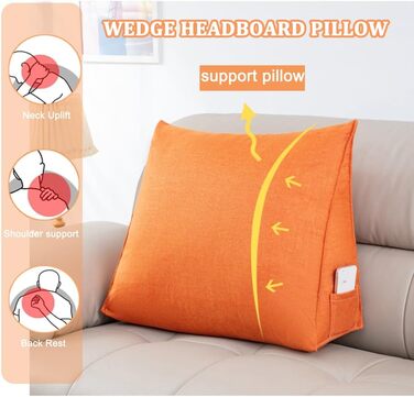 Універсальна ергономічна клиноподібна подушка 60 см, подушка для спинки дивана, поперекова подушка для ліжка, подушка для узголів&39я, трикутна подушка для книги, опорна подушка, зручна подушка для читання з чохлом, що прається, для ліжка/дивана, світло-з