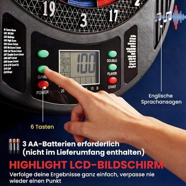 Електронна мішень для дартсу SPORTNOW з РК-дисплеєм, 6 м&39яких дротиків, 18 ігор, 159 варіацій, автомат для дартсу, набір мішень для дартсу до 8 гравців