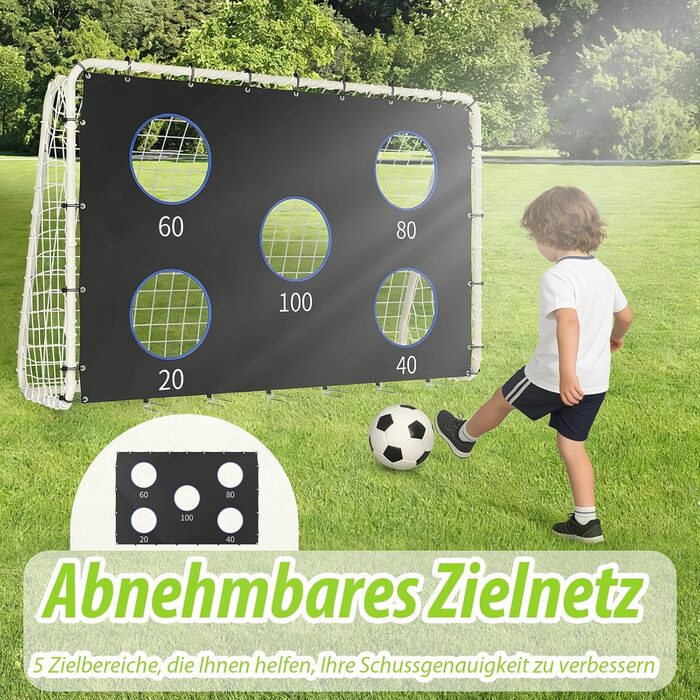 Футбольні ворота зі щитом 240 см x 170 см Високоякісні дитячі футбольні ворота з сіткою, щитом та шипами Підходять для будь-якої ситуації