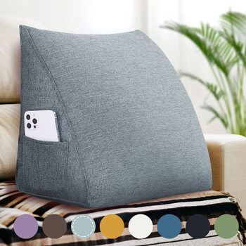 Подушка Johnear Wedge з бічною кишенею трикутна подушка для спини ліжка та дивана, подушка для читання з функцією підтримки, поперекова подушка та подушка для книги (сіра, 45 см)