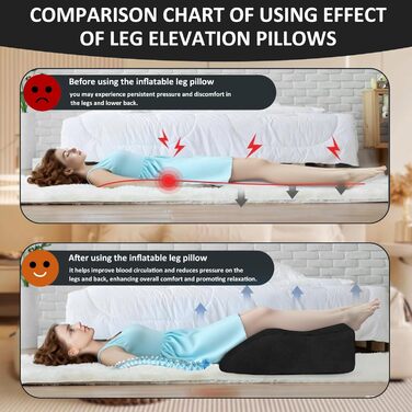 Подушка для підняття ніг, надувна подушка для підтримки ніг для сну, комплект клиноподібної подушки та маски для сну, для вагітних та післяопераційного відновлення, подушка для підтримки ніг для зняття тиску на ноги та покращення кровообігу (чорна)
