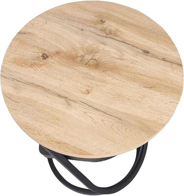 Журнальний столик, Приставний столик для дивана, Круглий 60 см, Імітація дерева з металевим каркасом, Висота 45 см, Вантажопідйомність до 25 кг