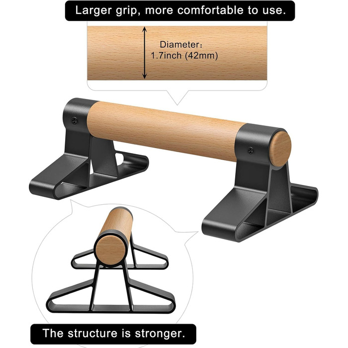 Обладнання для калістеніки Ручки для віджимань - Нековзні паралети Ручки для стійки на руках Міцні перекладини для віджимань, Дошка для віджимань для тренувань на підлозі, Стійка на руках, Силові тренування Коричневий 25,4 см завдовжки
