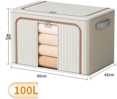 Складаний ящик для зберігання з тканини Оксфорд, велика місткість, 100 л, органайзер для одягу з фронтальним отвором та посиленою сталевою рамою для ковдр та предметів домашнього вжитку, чорний (синій, 100 л, 60 x 42 x 40 см)