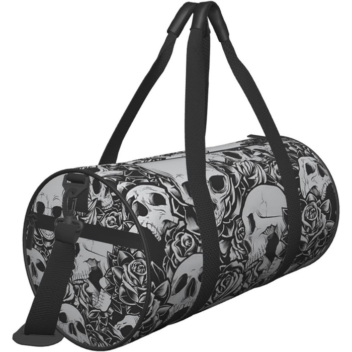 Дорожня сумка-циліндр, моторошний візерунок з темними черепами та квітами, спортивна сумка для чоловіків та жінок, сумка для подорожей, спортивна сумка
