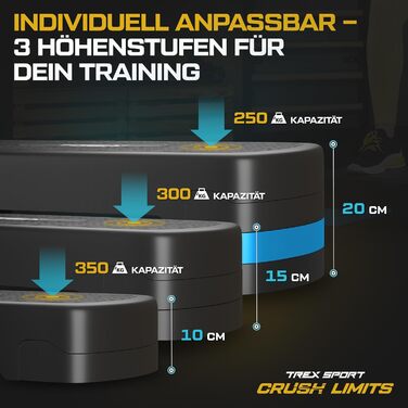 Степер TREX SPORT з регулюванням висоти для домашнього використання TX-030AS Аеробний степер 682810/15/20 см з 3 рівнями, нековзний, витримує до 350 кг Синій степер